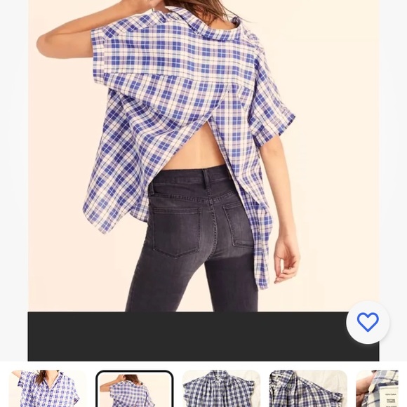Madewell extra small open back blue and white checkered blouse Small - Picture 2 of 6